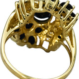 14k Yellow Gold White and Blue Sapphire Cluster Cocktail Ring 3.0CT Size 8.5