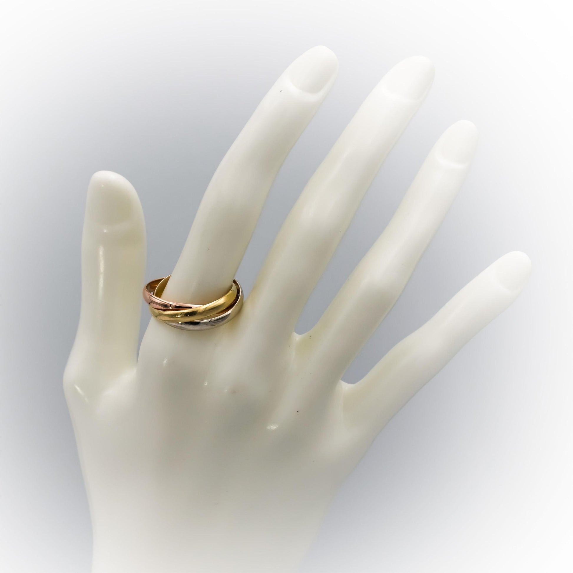 CARTIER 18k Yellow Rose White Gold Trinity Rolling Band Ring Size 62