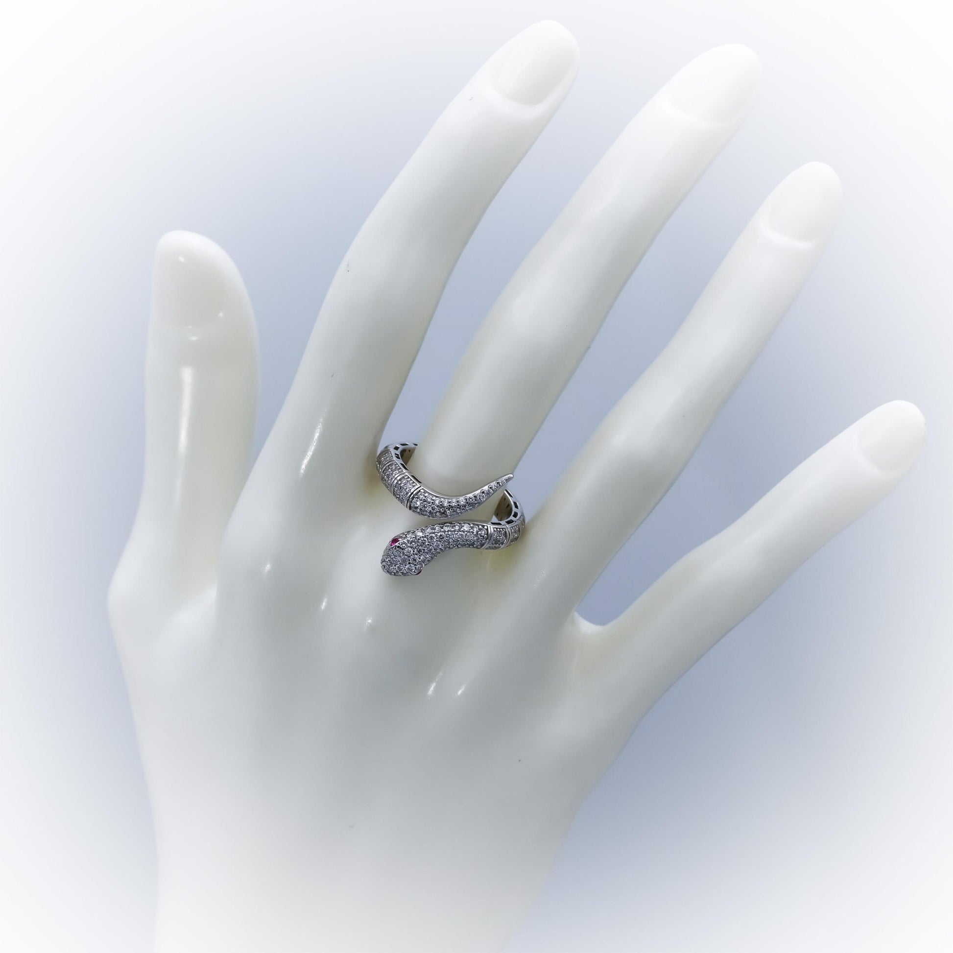 14k White Gold VS Diamond Semi-Flexible Snake Ring 0.75CT Size 7