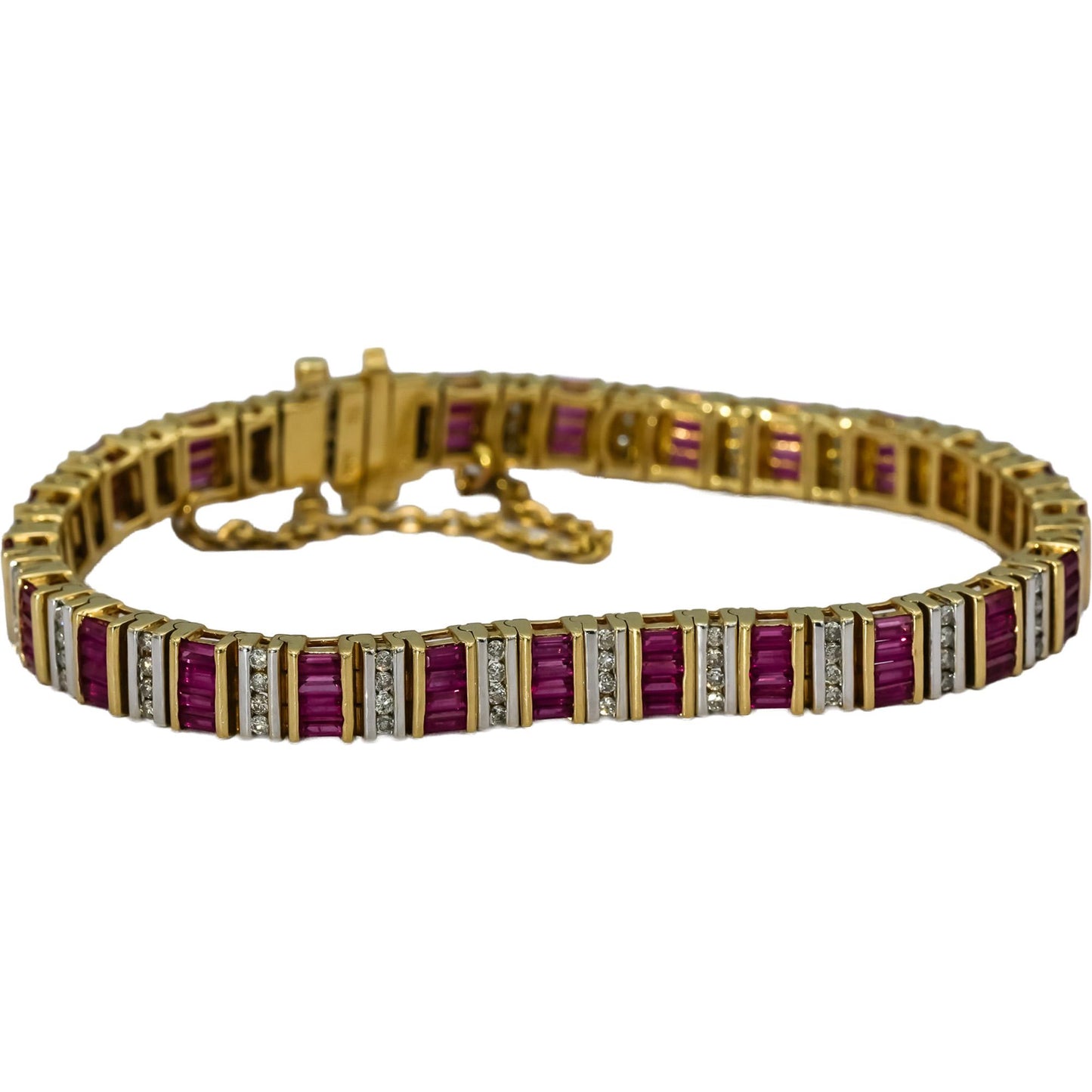 14k Yellow and White Gold Diamond and Ruby Line Bracelet 4.0CT