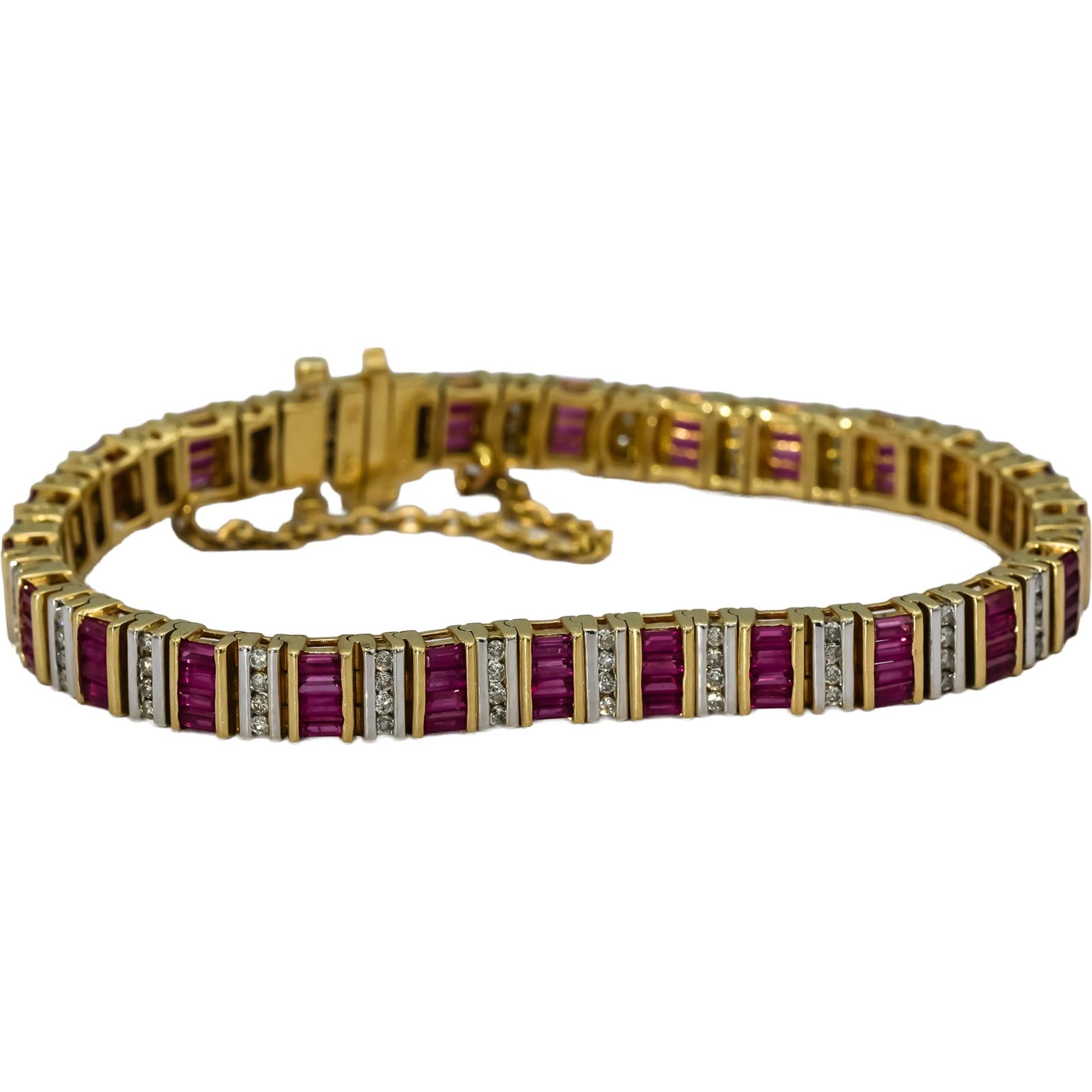 14k Yellow and White Gold Diamond and Ruby Line Bracelet 4.0CT