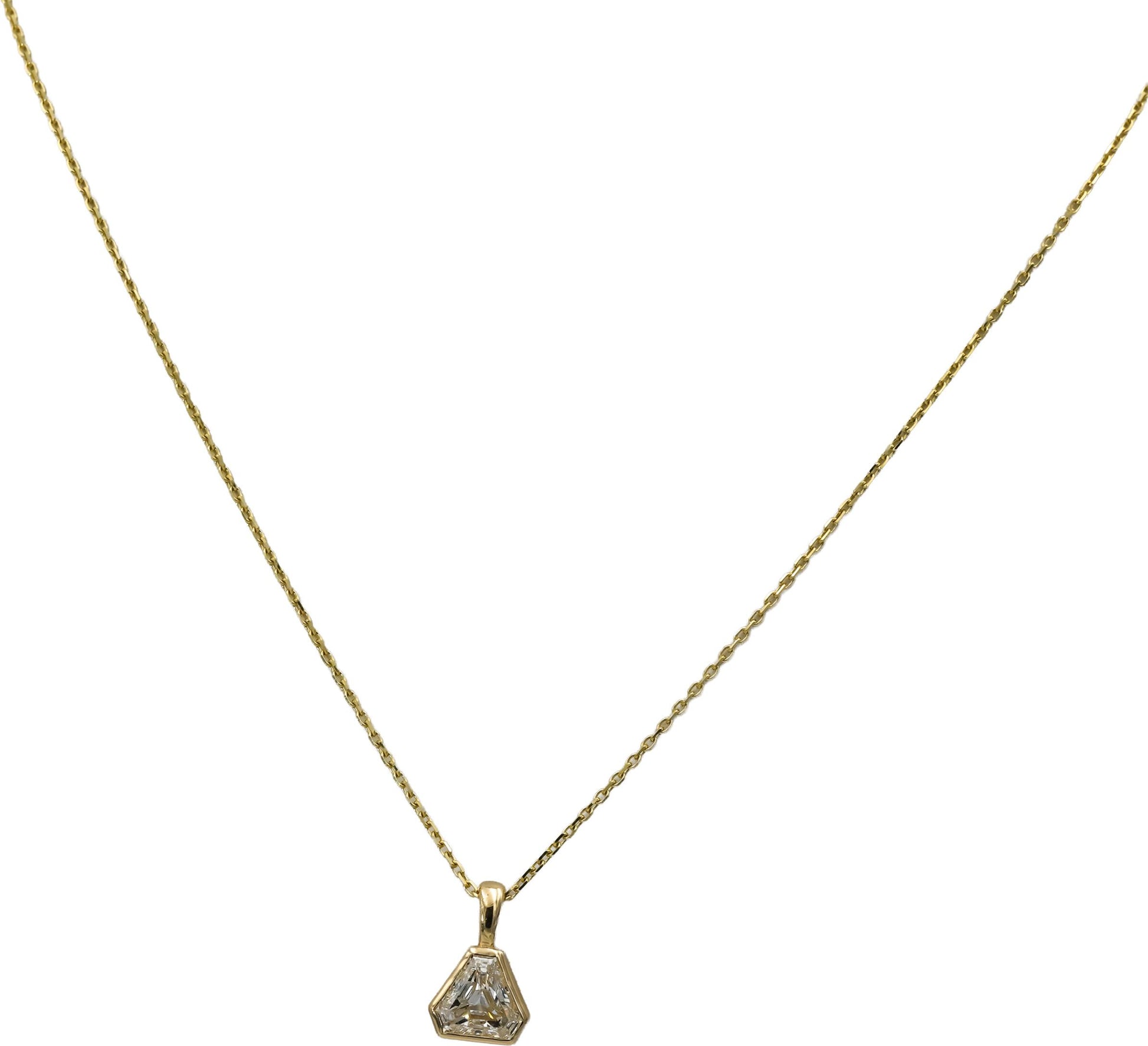 GIA 14k Yellow Gold SI2/J Trillion Step Cut Diamond Pendant Necklace 1.01CT