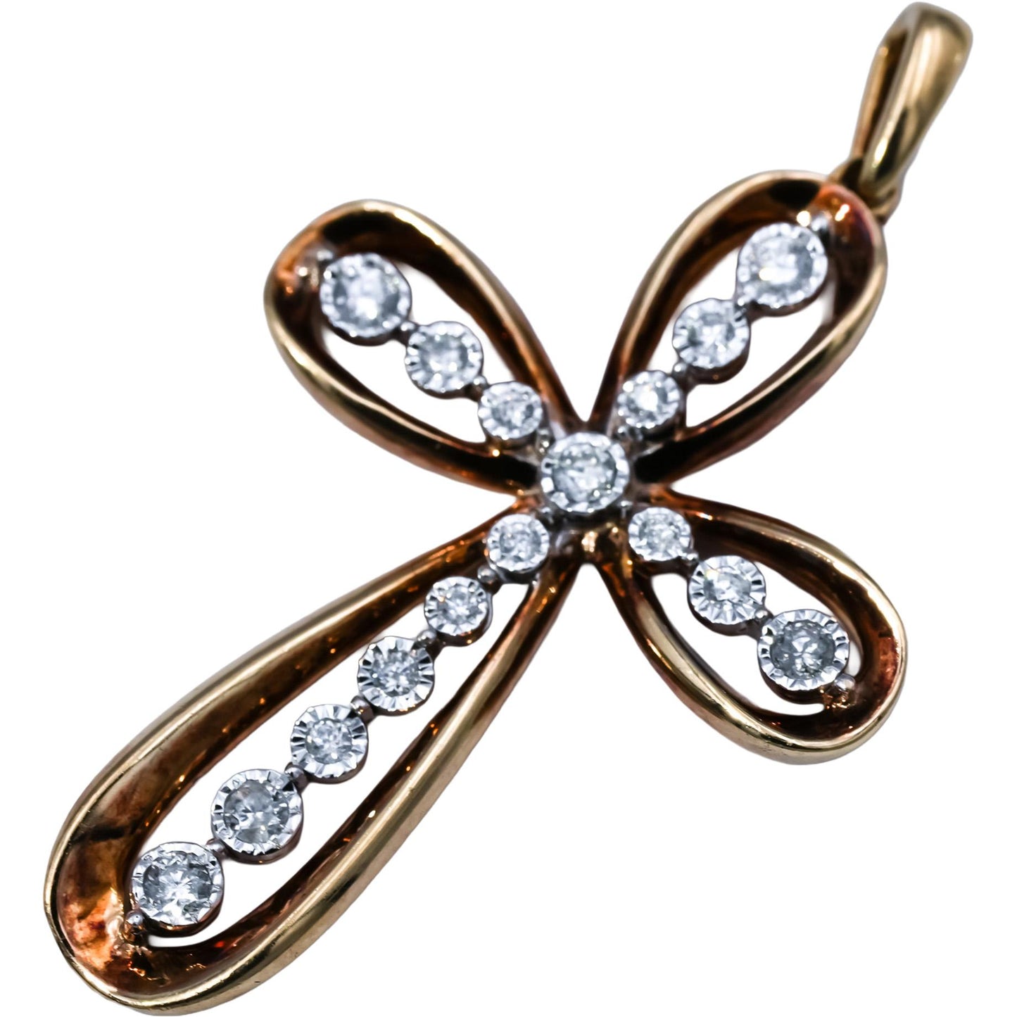 10k Yellow Gold Round Diamond Cross Crucifix Pendant 0.35CT