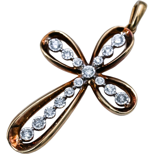 10k Yellow Gold Round Diamond Cross Crucifix Pendant 0.35CT
