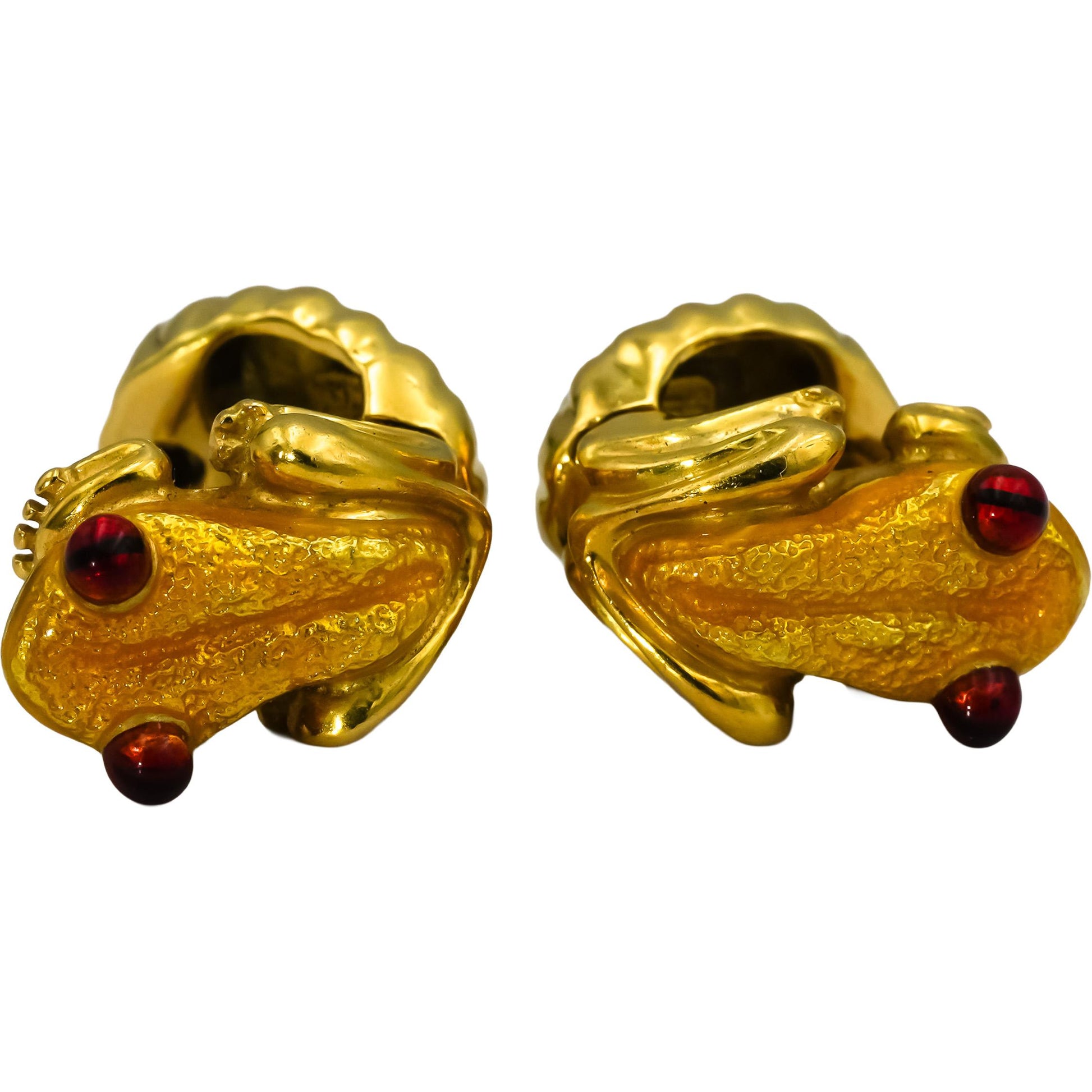 Designer 18k Yellow Gold Enamel Frog Earrings