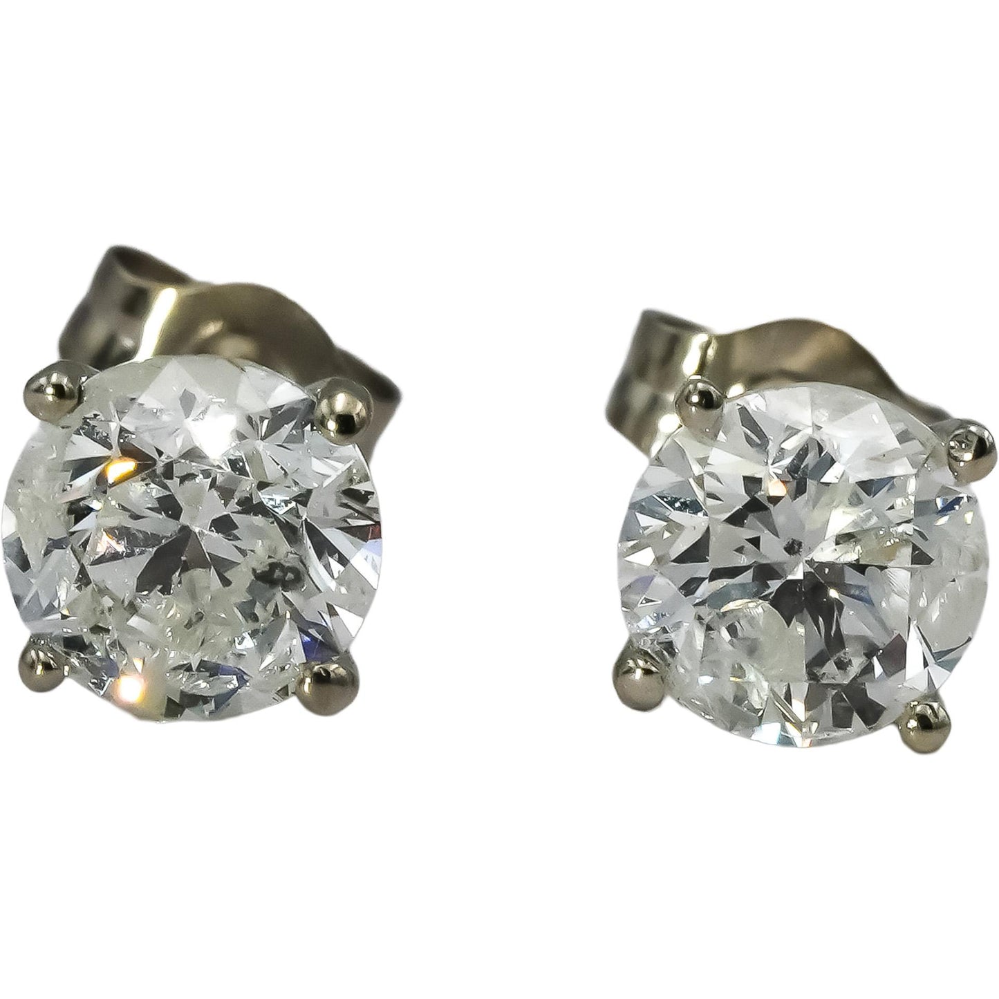 14k White Gold Round Diamond Martini Setting Stud Earrings 1.73CT