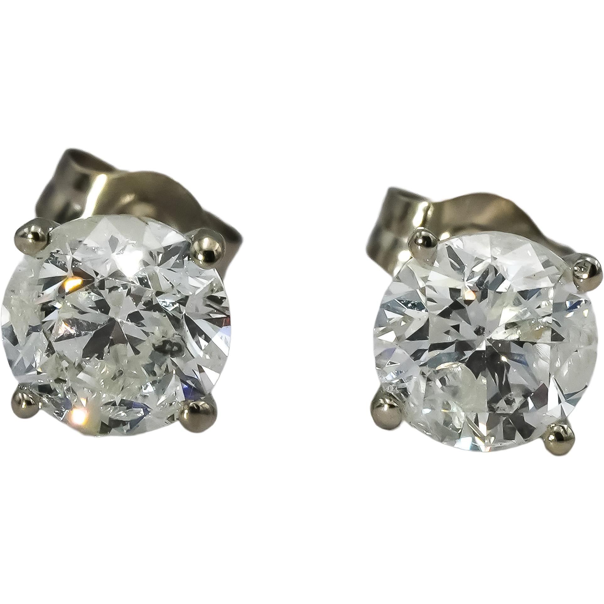 14k White Gold Round Diamond Martini Setting Stud Earrings 1.73CT