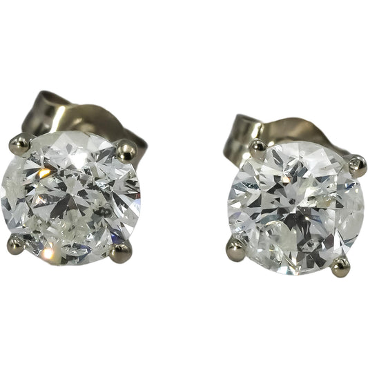 14k White Gold Round Diamond Martini Setting Stud Earrings 1.73CT