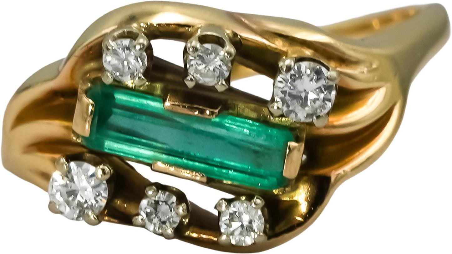 14k Yellow Gold VS Diamond and Green Tourmaline Cocktail Ring 0.15CT Size 9