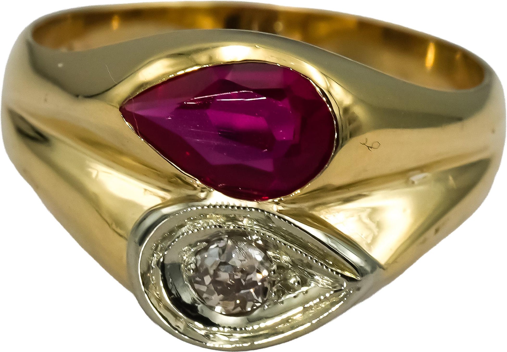 Vintage 14k Yellow Gold Diamond and Synthetic Ruby Ring 0.17CT Size 9.5