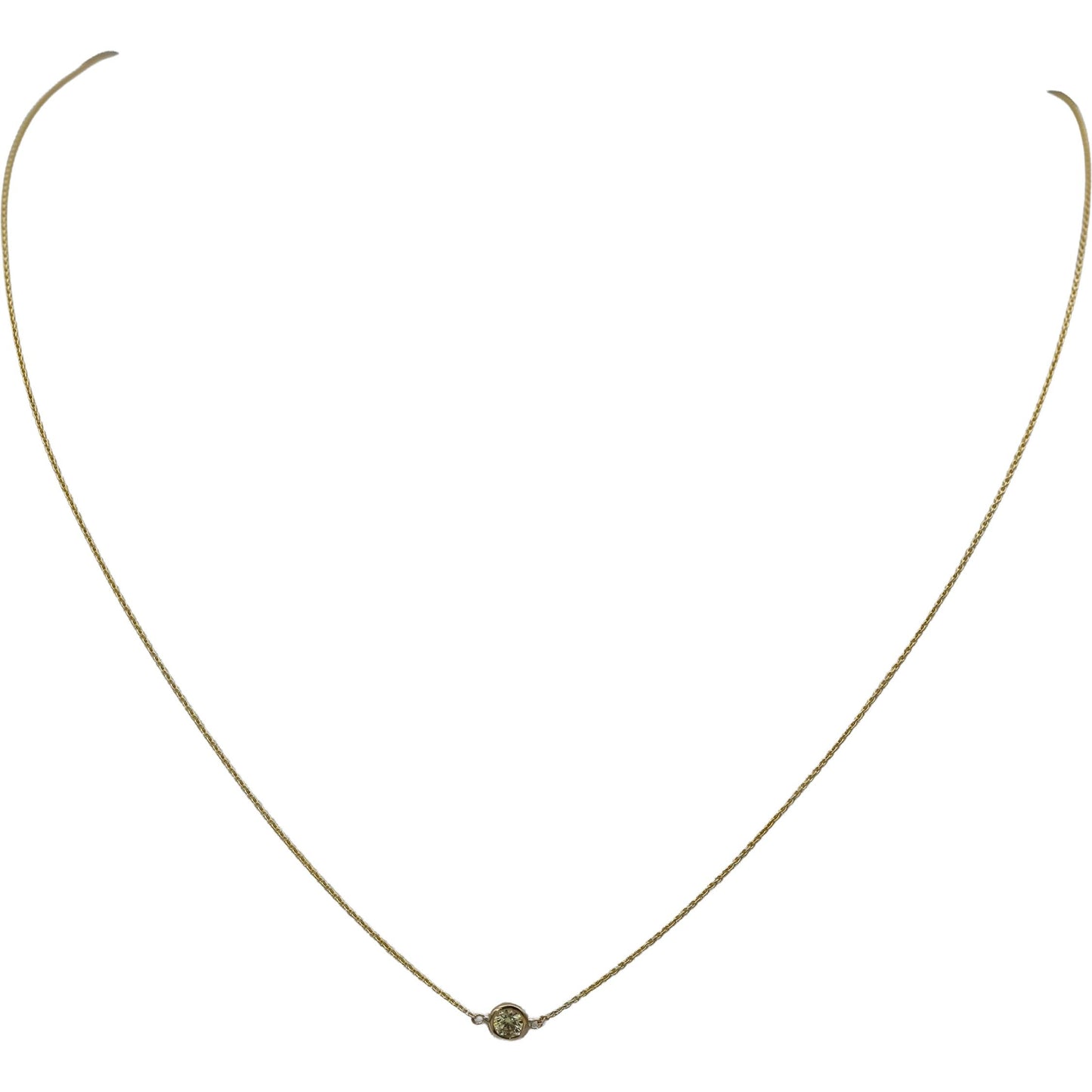 14k Yellow Gold VS Round Fancy Dark Yellow Diamond Solitaire Necklace 0.10CT
