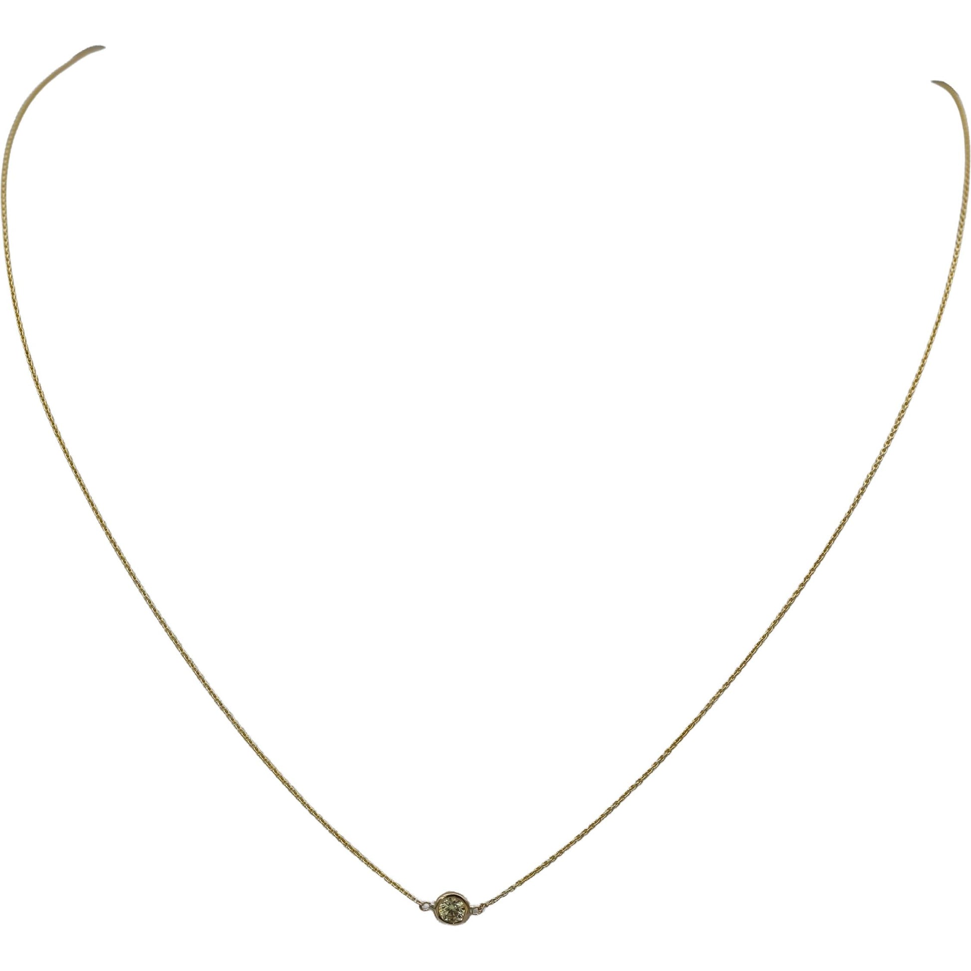 14k Yellow Gold VS Round Fancy Dark Yellow Diamond Solitaire Necklace 0.10CT