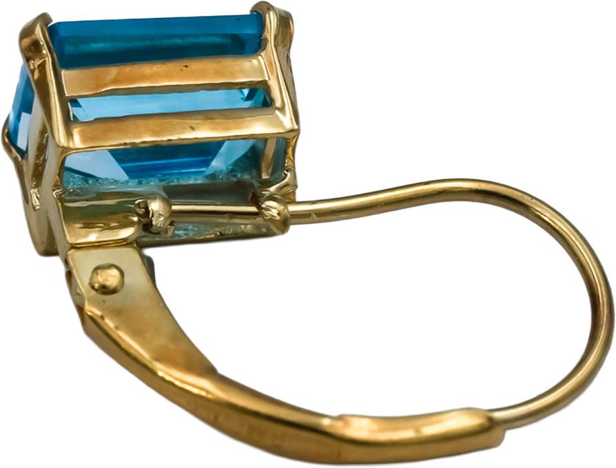 14k Yellow Gold Emerald Cut Blue Topaz Dangle Earrings 2.0CT