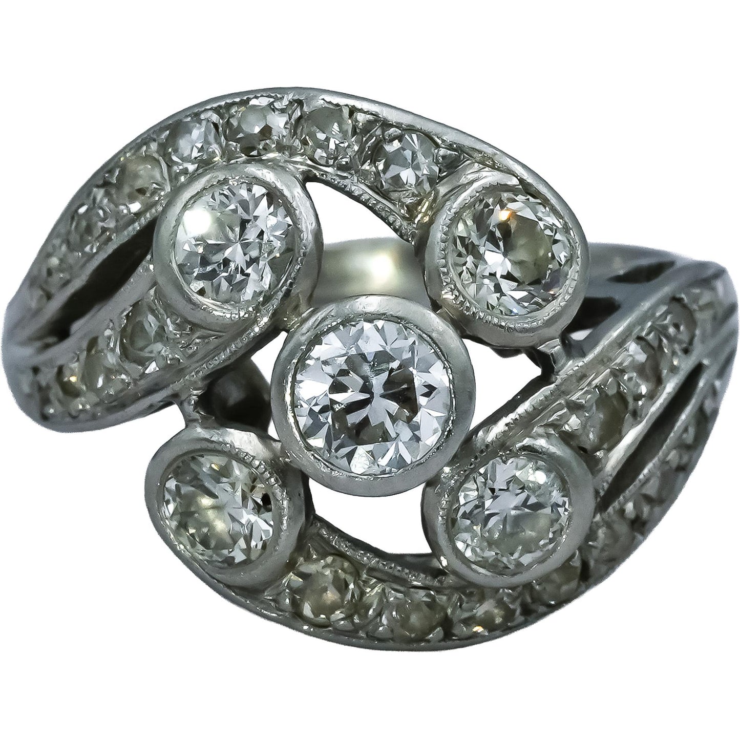 Antique Vintage Platinum Old Euro and Single Cut Diamond Ring 1.50CT Size 5