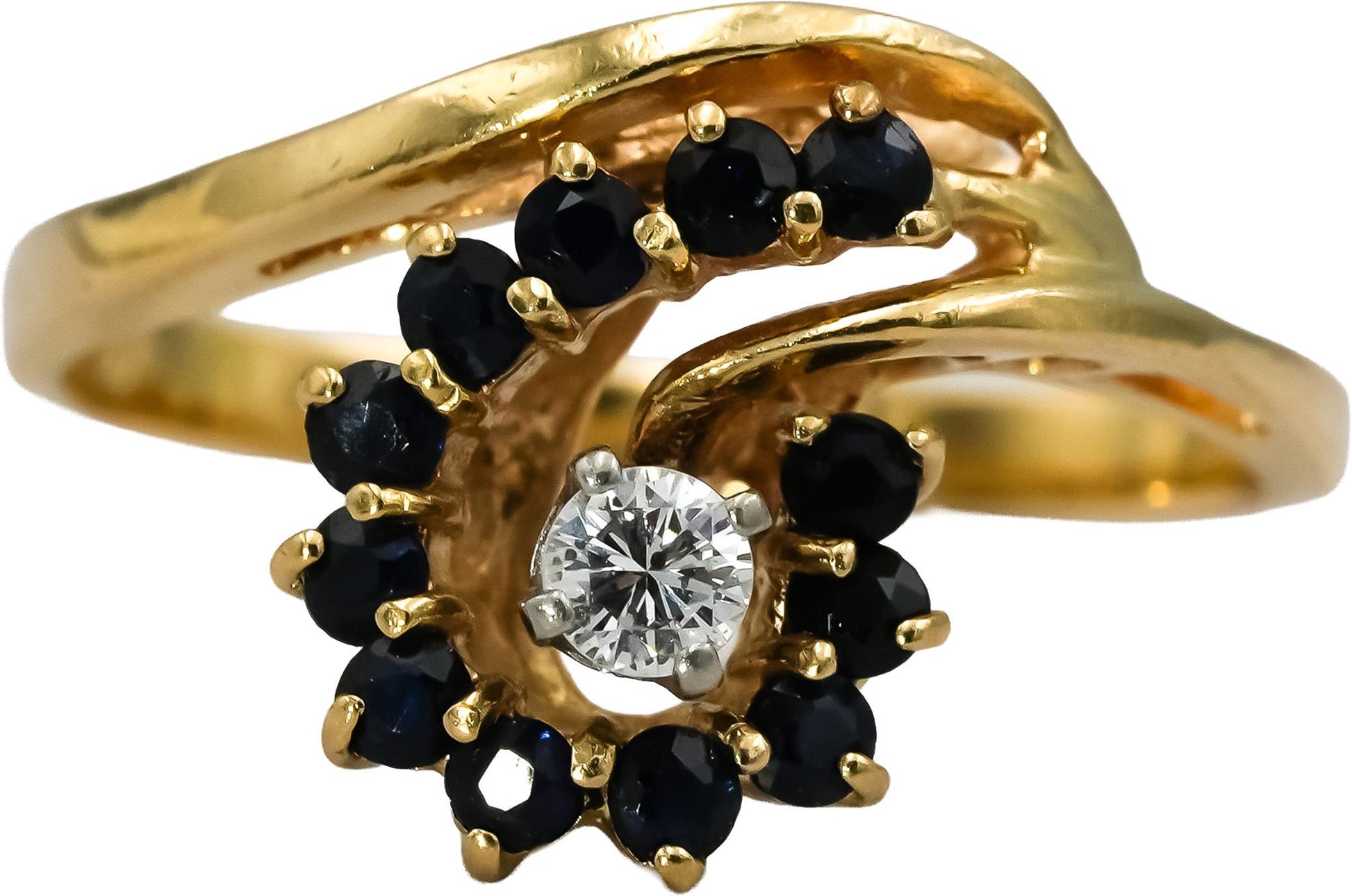 14k Yellow Gold Diamond and Sapphire Cocktail Ring 0.36CT Size 6.25