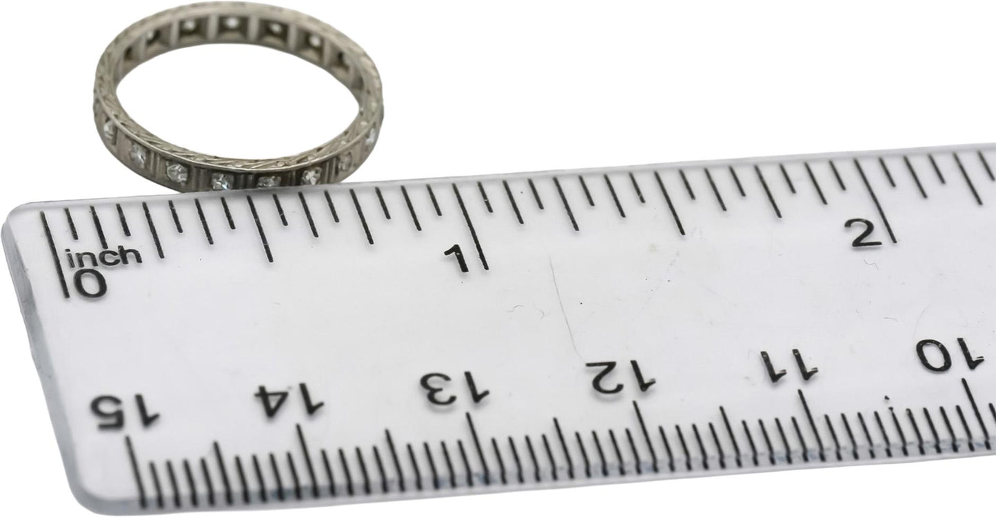 Art Deco Antique Platinum VS Diamond Carved Eternity Ring 0.33CT Size 4.5