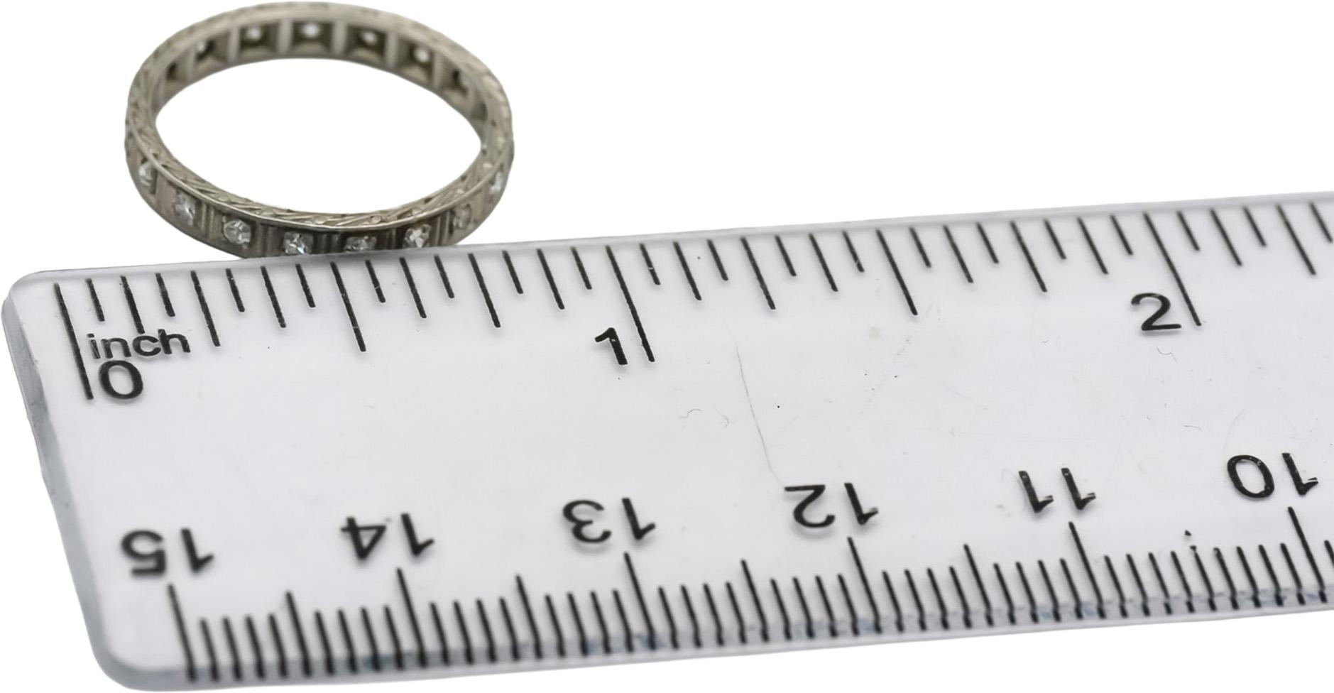 Art Deco Antique Platinum VS Diamond Carved Eternity Ring 0.33CT Size 4.5