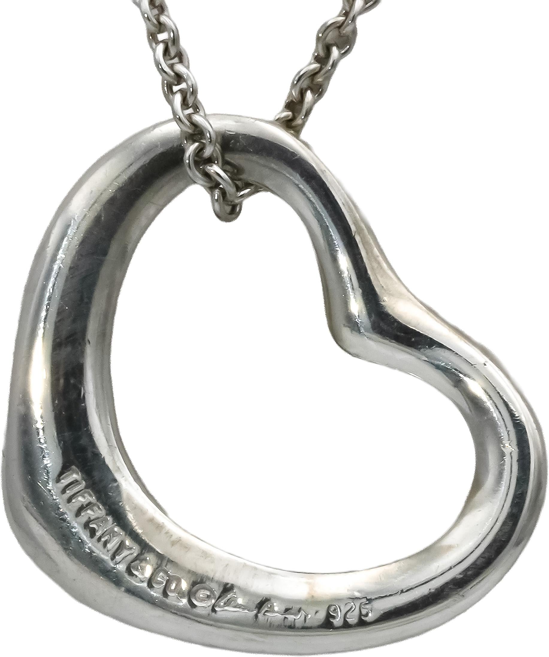 TIFFANY & CO. Sterling Silver Elsa Peretti Open Heart Pendant Necklace
