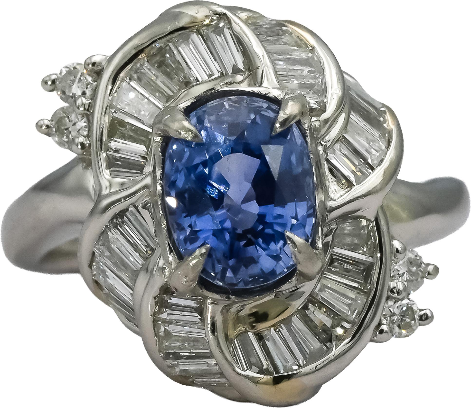 GIA Certified Platinum No Heat Madagascar Sapphire and Diamond Ring 3.62CT