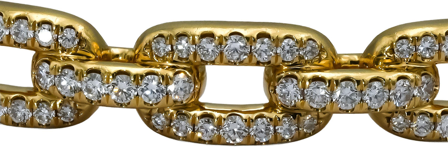 DAVID YURMAN 18k Yellow Gold Diamond Stax Chain Link 7mm Bangle Bracelet 1.21CT