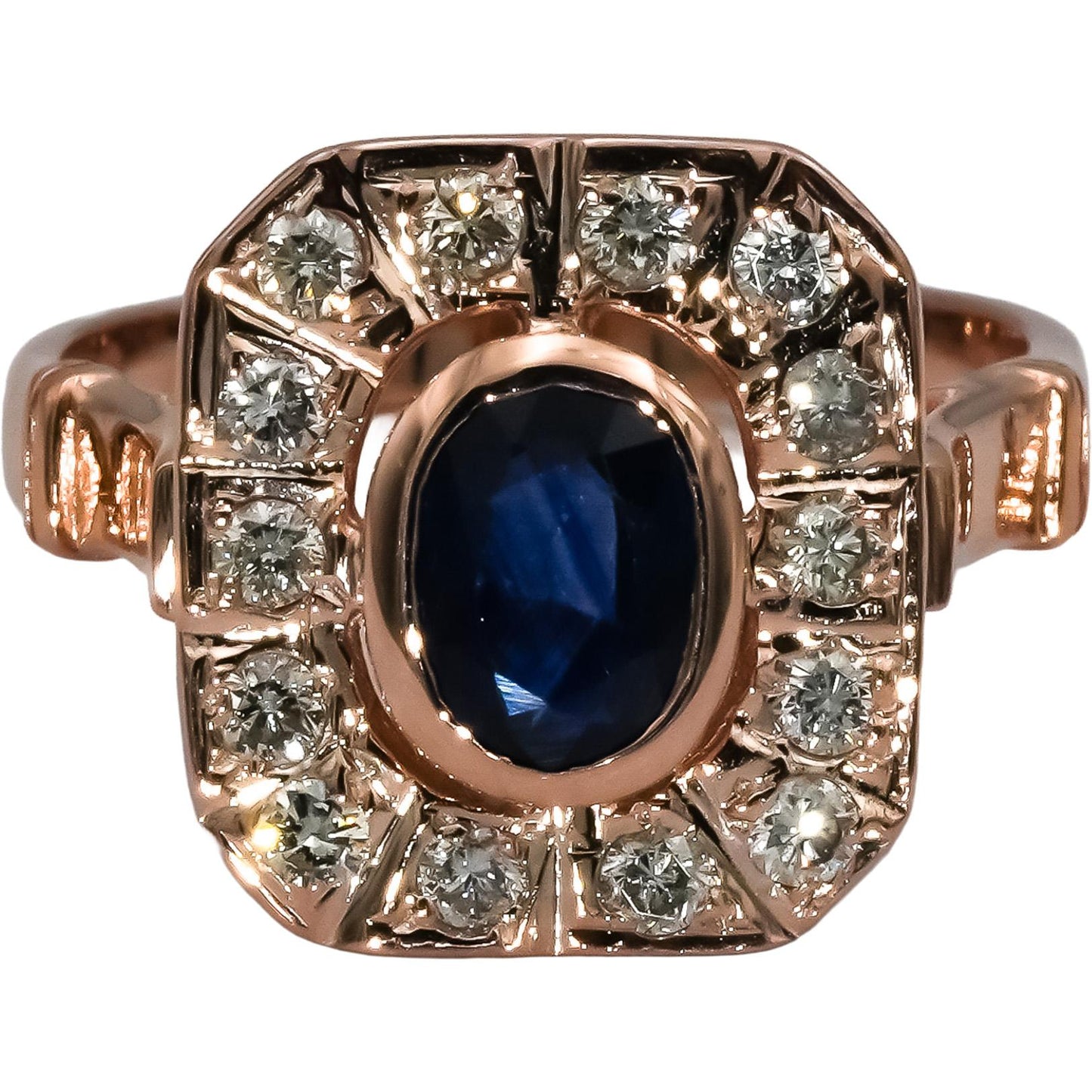 14k Rose Gold Diamond and Sapphire Cocktail Ring 0.92CT Size 5.75