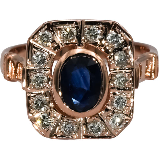 14k Rose Gold Diamond and Sapphire Cocktail Ring 0.92CT Size 5.75