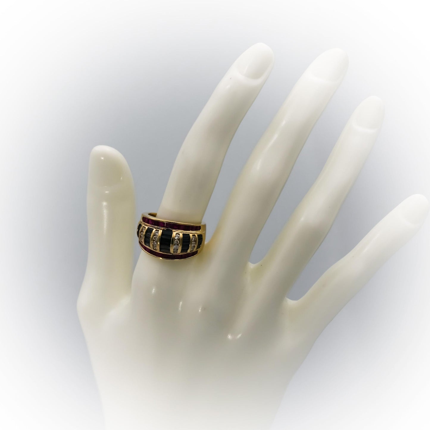 14k Yellow Gold Diamond Ruby and Sapphire Band Ring 1.30CT Size 7