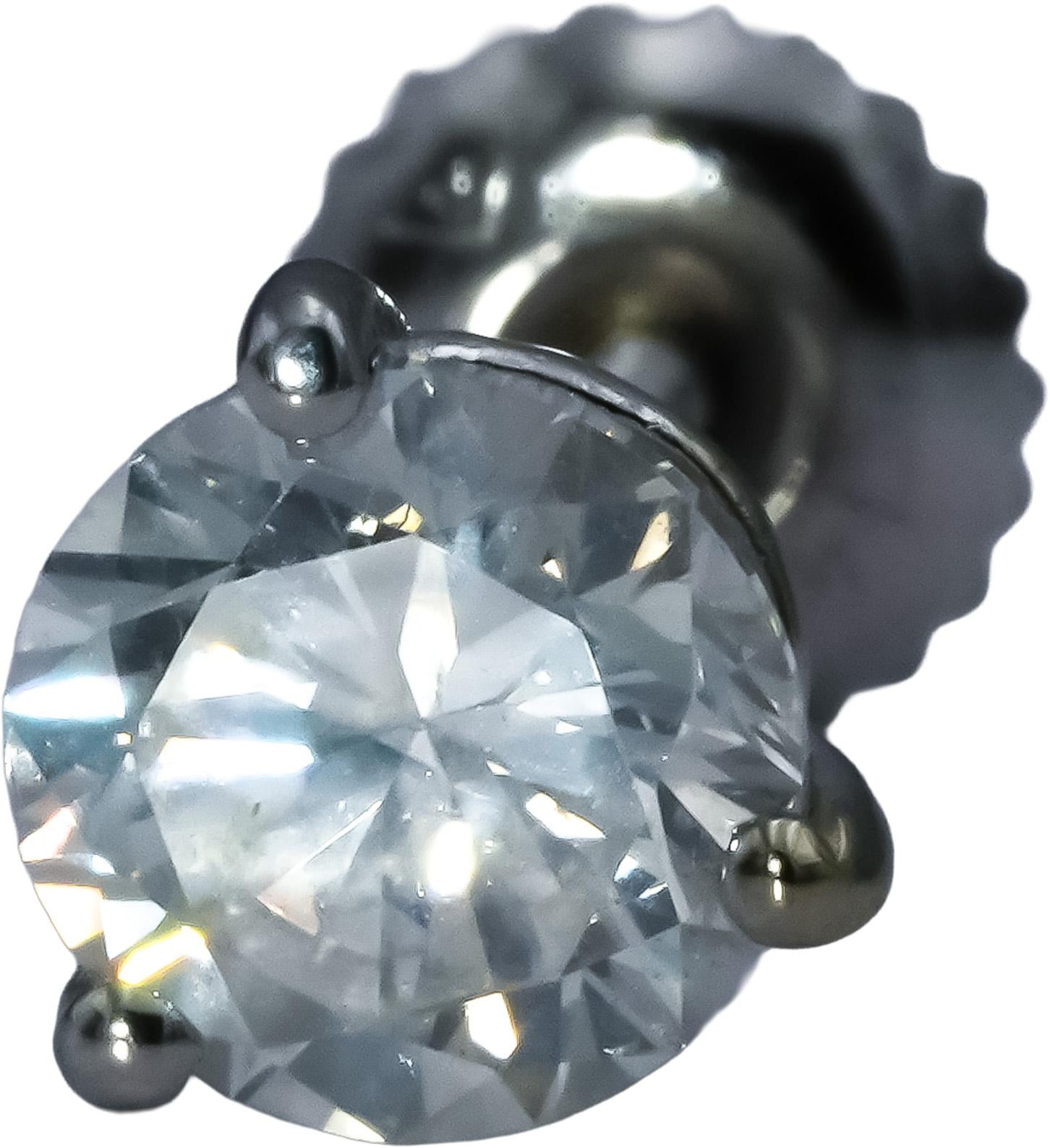 14k White Gold Round Diamond Martini Setting Screw Back Stud Earrings 2.01CT
