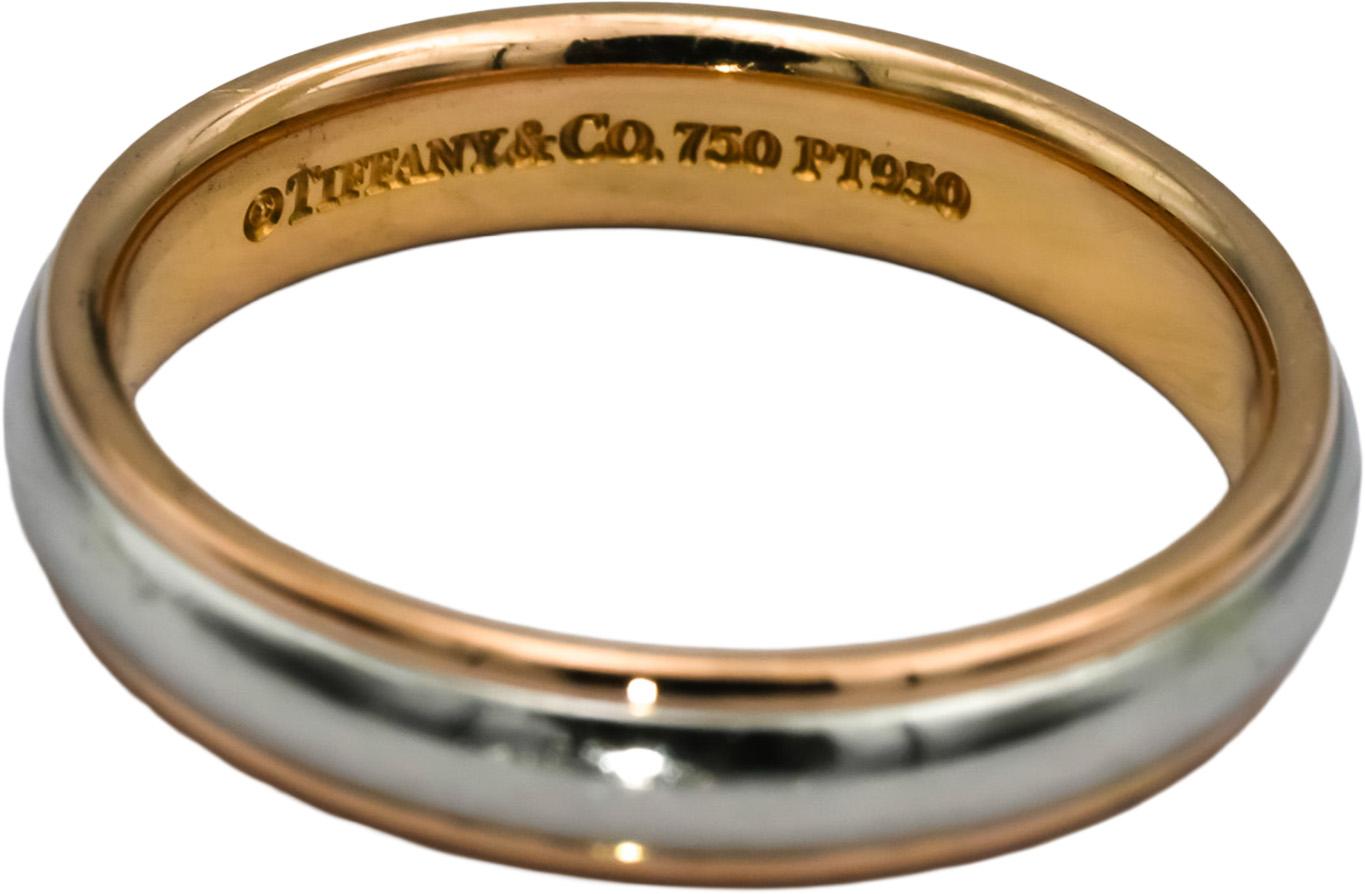 TIFFANY & CO. Platinum & 18k Rose Gold 4mm Wide Band Ring Size 7.5