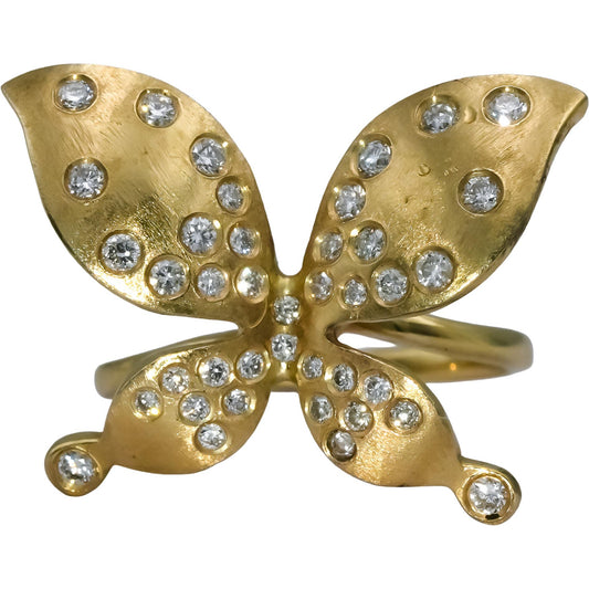 14k Yellow Gold Round Diamond Butterfly Ring 0.70CT Size 6.5
