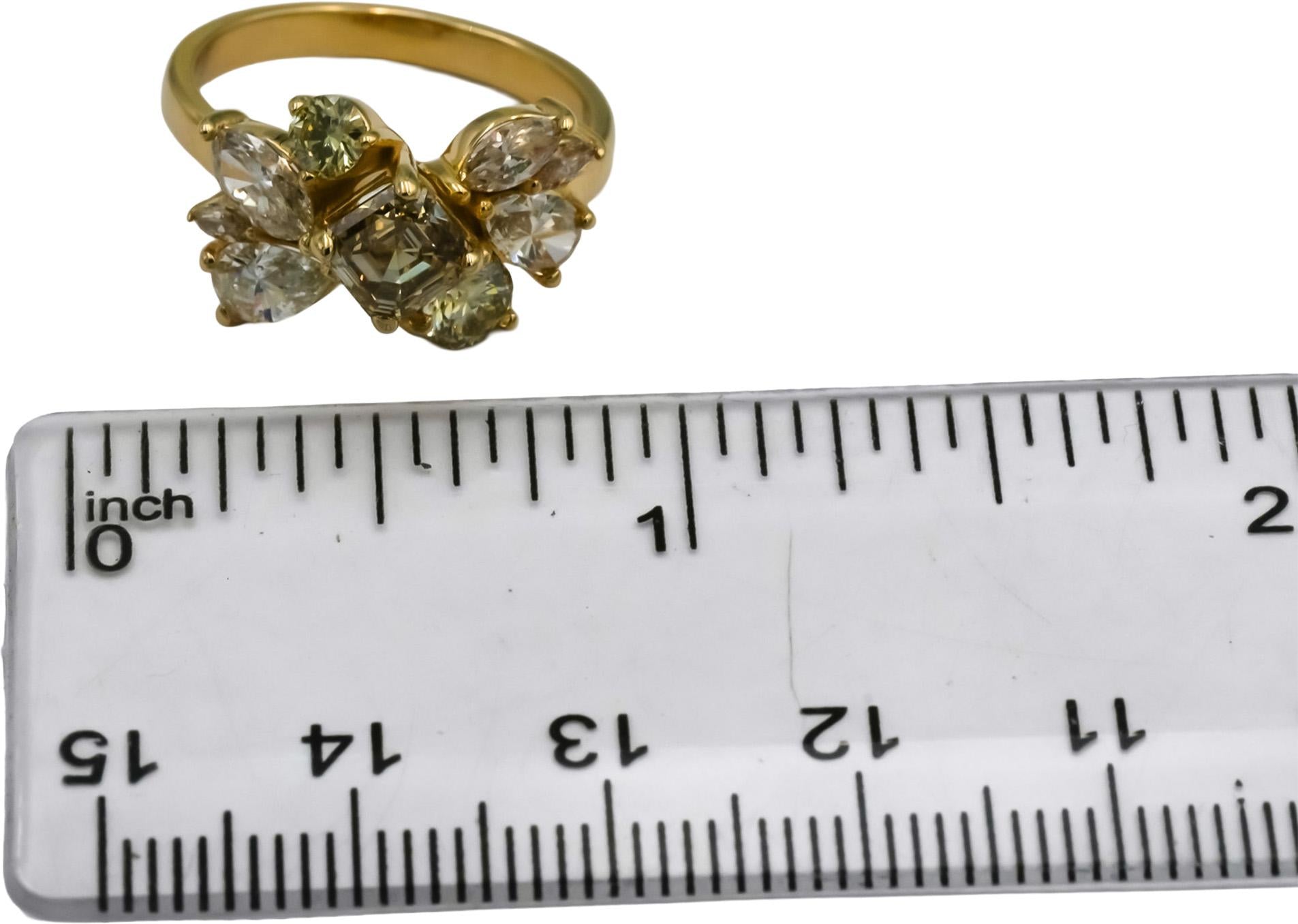 14k Yellow Gold Mixed Cut Diamond Cocktail Ring 2.66CT w/ 1.97CT Center Sz 6.5
