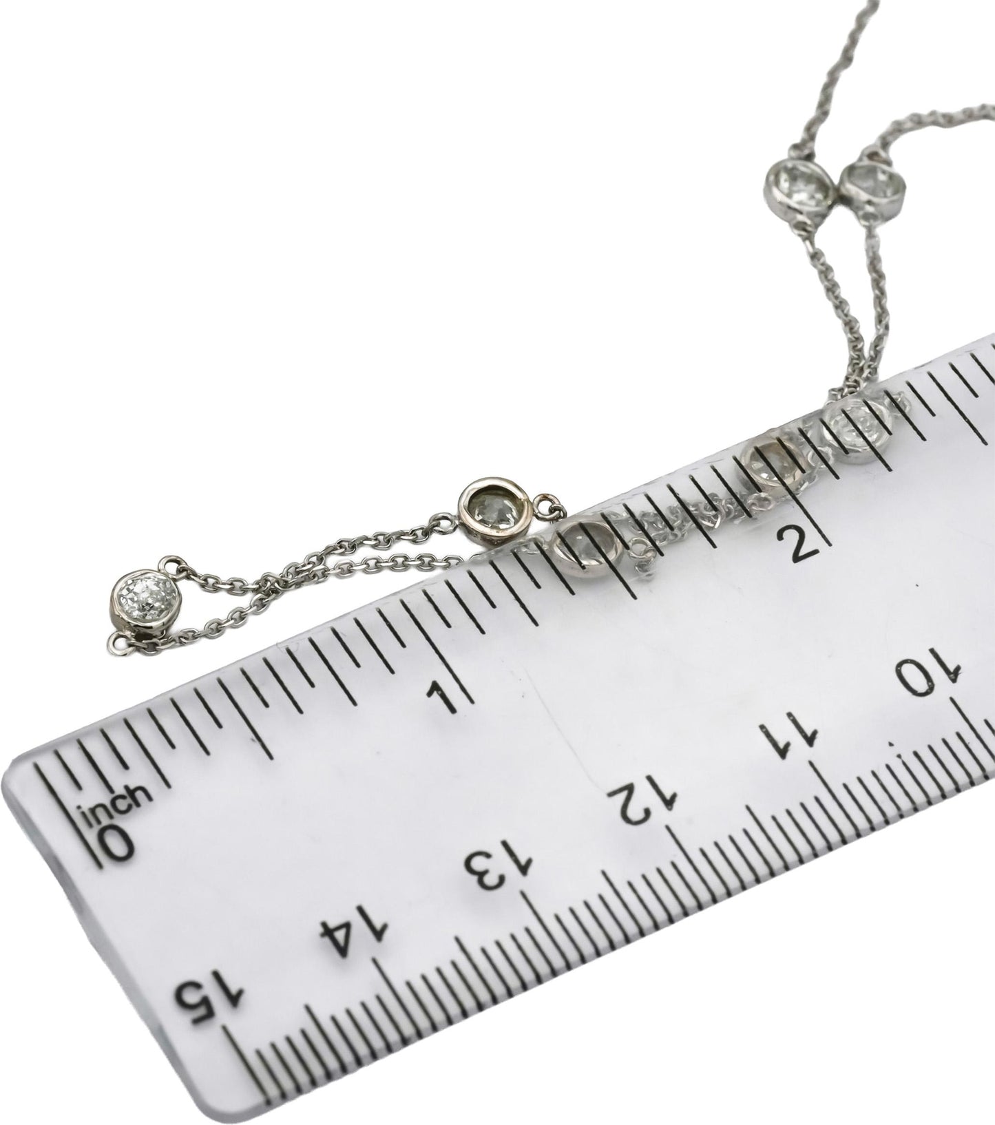 14k White Gold Round Old European Cut Diamond By The Yard Necklace 2.30CT