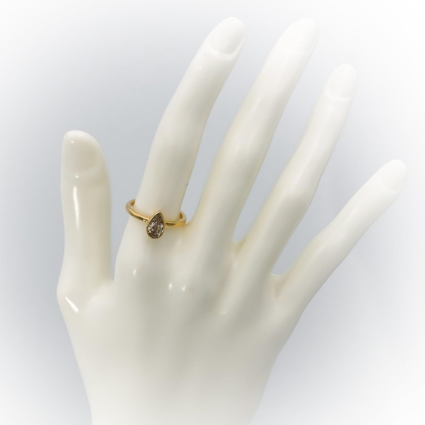 14k Yellow Gold Pear Step Cut Fancy Color Diamond Solitaire Ring 1.07CT Size 6.5