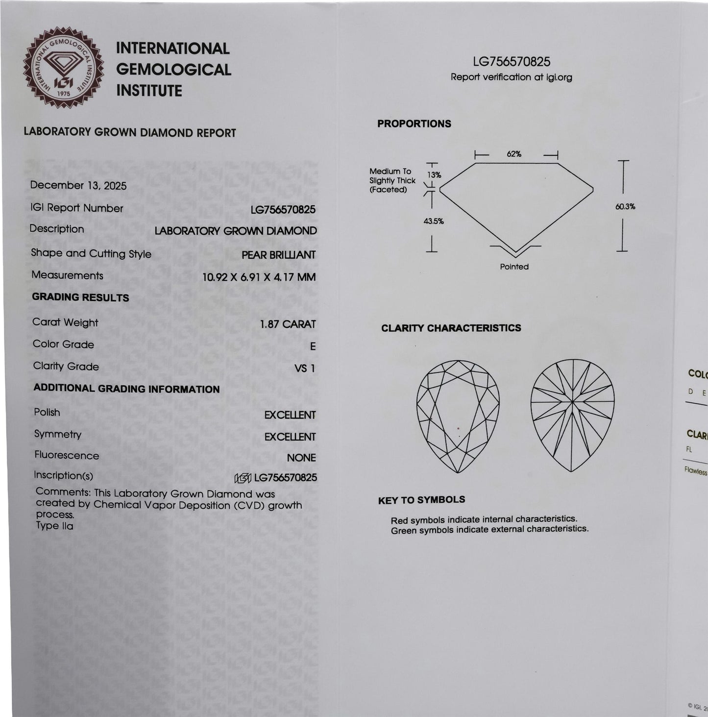 IGI 14k White Gold VS1/E Pear Cut Lab-Grown Diamond Stud Earrings 3.73CT