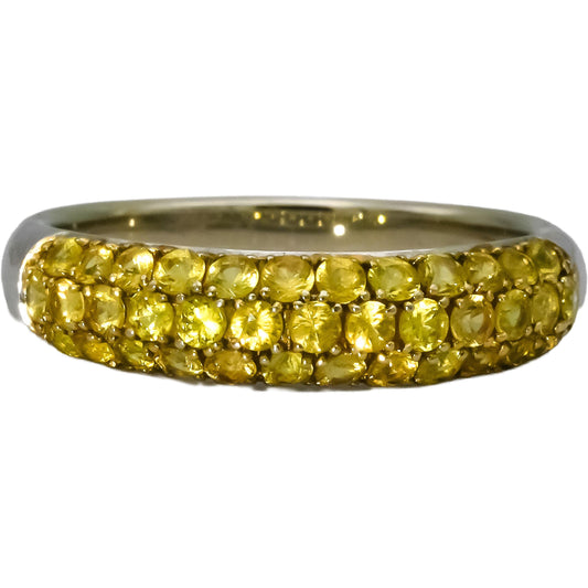 14k White Gold Round Yellow Sapphire Cluster Band Ring Size 8