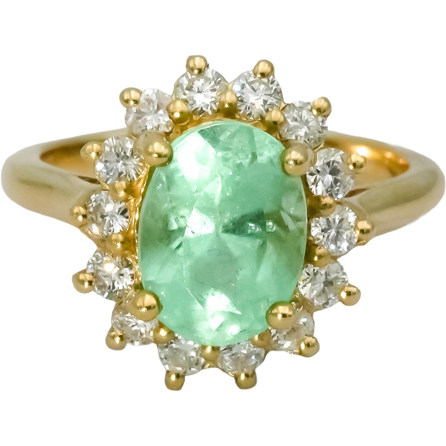 14k Yellow Gold Diamond and Emerald Halo Cocktail Ring 3.75CT Size 6.75