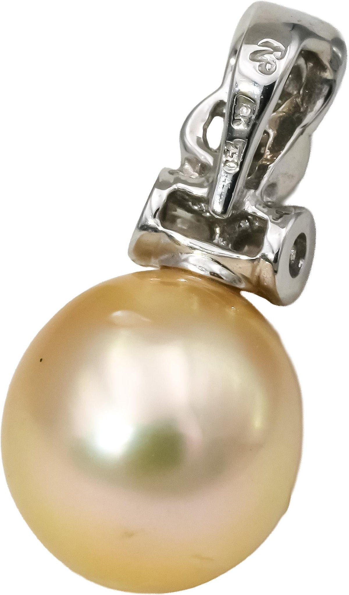 18k White Gold Baguette Diamond and 10.8mm Pearl Pendant 0.20CT