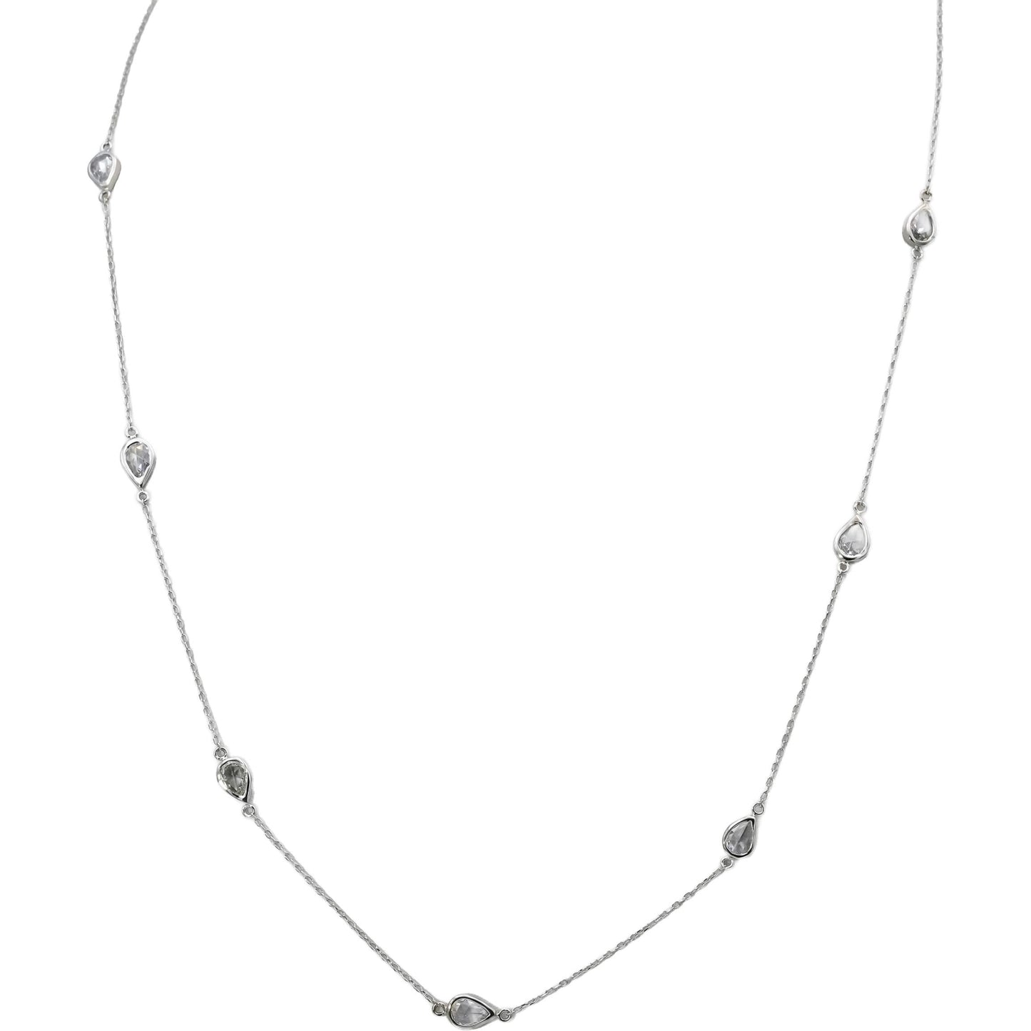 14k White Gold VS Rose Cut Pear Shape Diamond By The Yard Chain Necklace 0.89CT