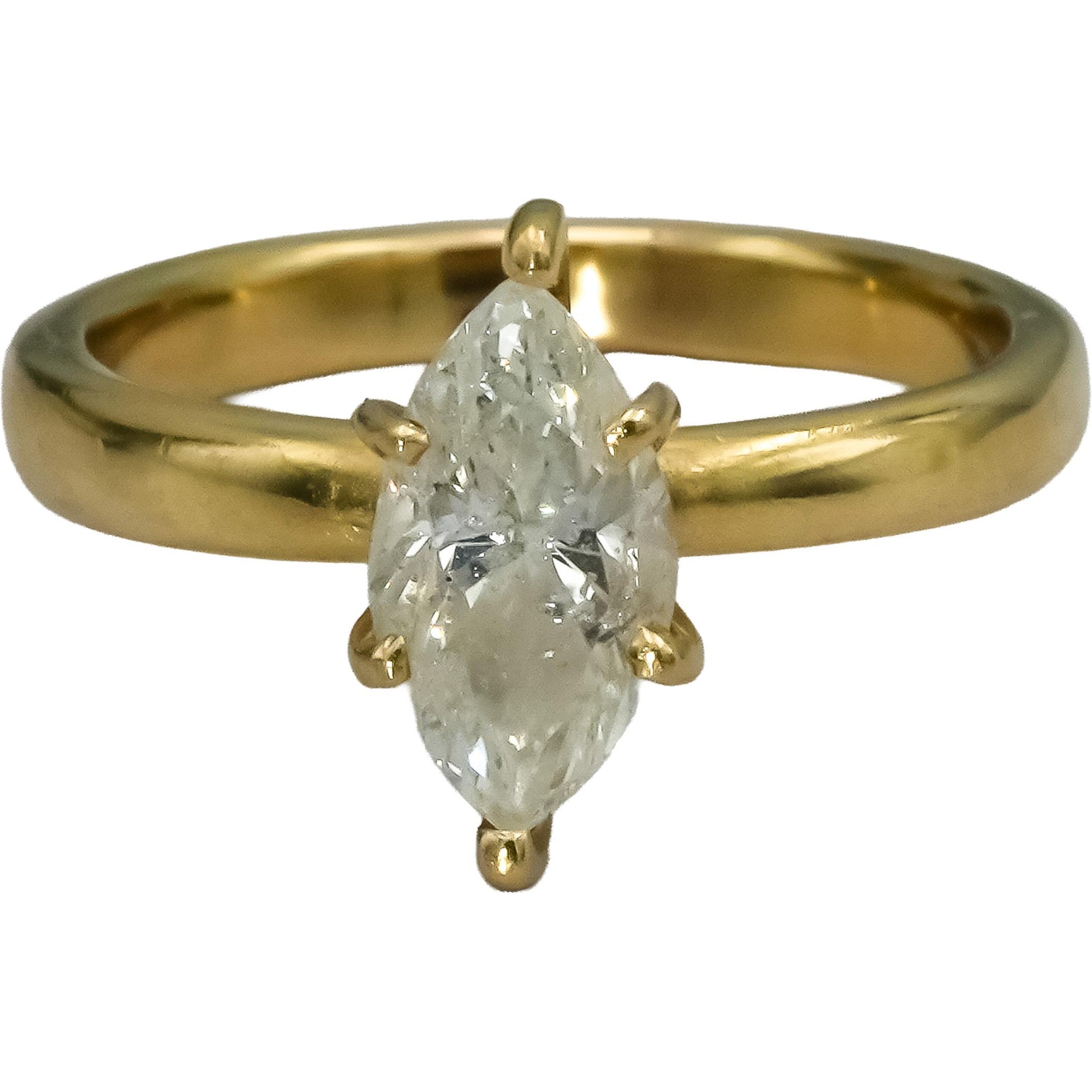 14k Yellow Gold Marquise Cut Diamond Solitaire Ring 0.82CT Size 4.5
