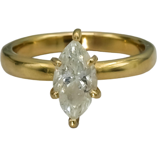 14k Yellow Gold Marquise Cut Diamond Solitaire Ring 0.82CT Size 4.5