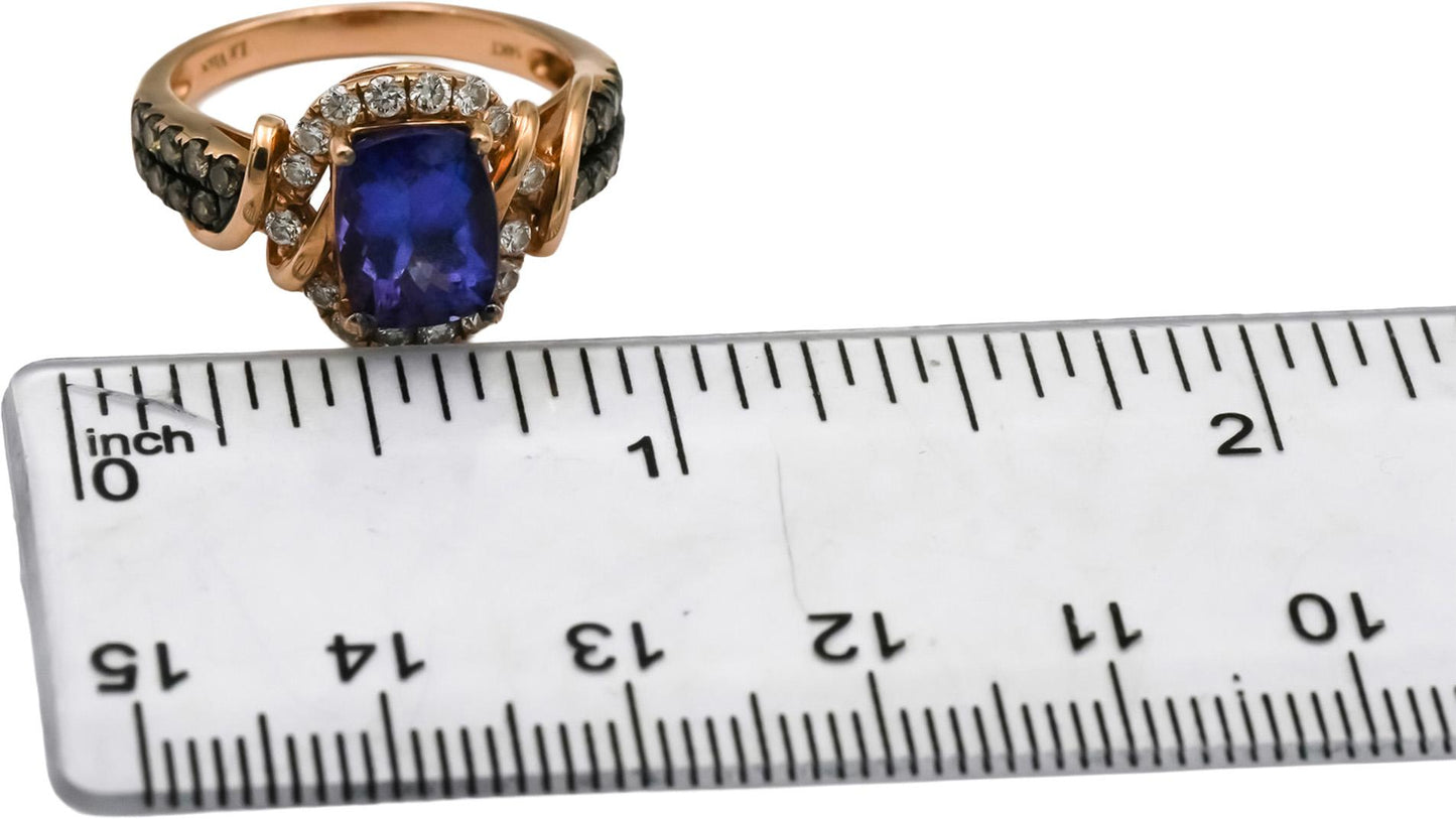 LE VIAN 14k Rose Gold Diamond & "Blueberry" Tanzanite Ring 2.0CT Size 7