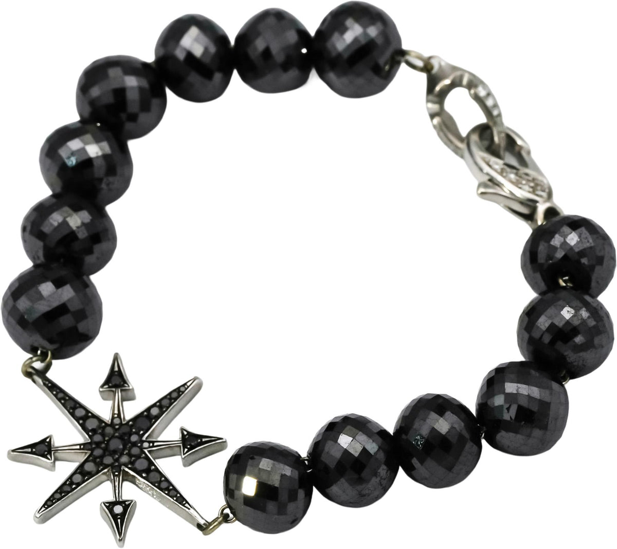 18k White Gold White and Black Diamond Bracelet w/ Star Charm 101.0CT
