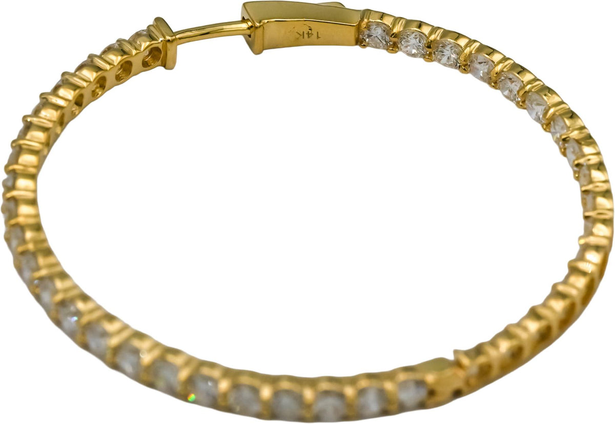 14k Yellow Gold VS Round Lab-Grown Diamond Inside Out Hoop Earrings 6.08CT