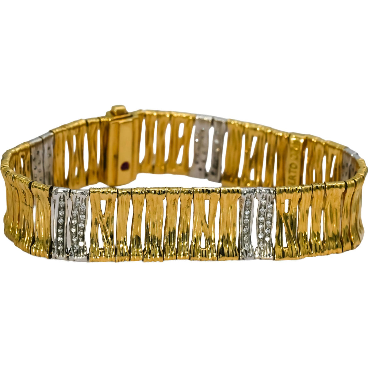 ROBERTO COIN 18k Yellow White Gold Pave Diamond "Elephant Skin" Bracelet 0.40CT