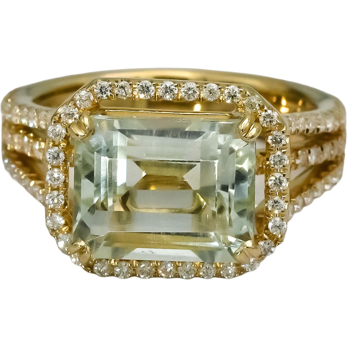 18k Yellow Gold Diamond and Aquamarine Cocktail Ring 4.10CT Size 4.75