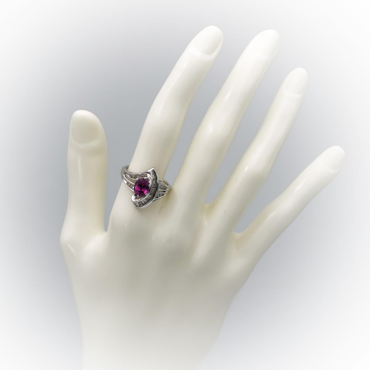 14k White Gold Diamond and Pink Sapphire Cocktail Ring 1.75CT Size 8