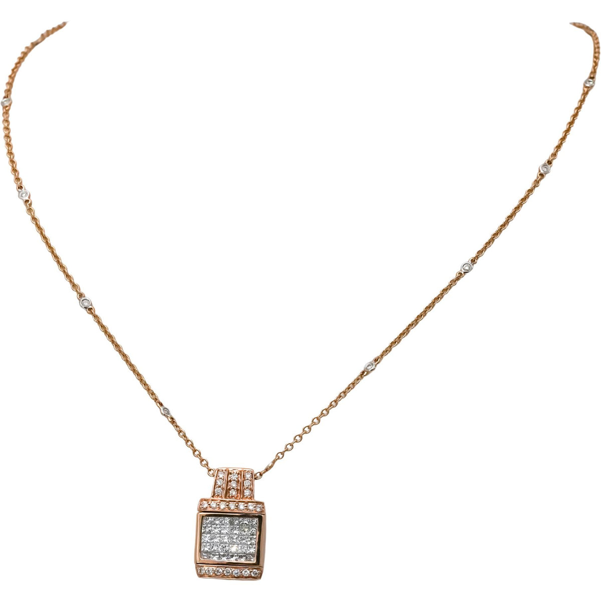 14k Rose Gold Diamond Reversible Pendant Diamond by the Yard Necklace 1.75CT
