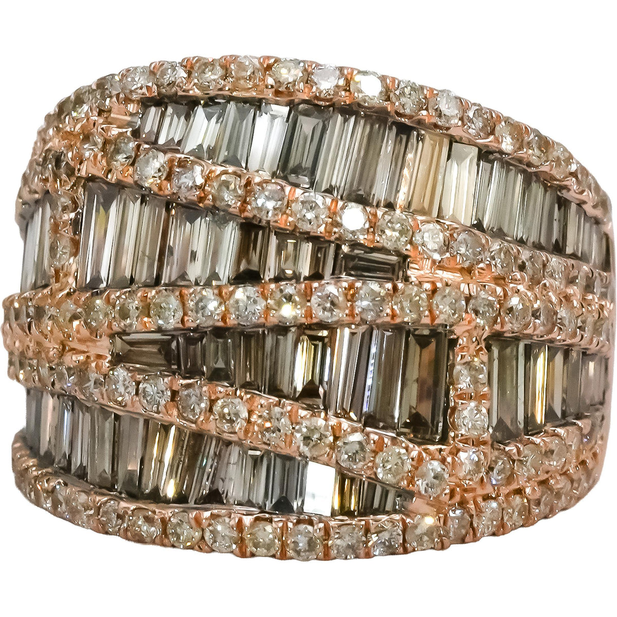 14k Rose Gold Round and Baguette Cut Diamond Ring 3.02CT Size 6.75