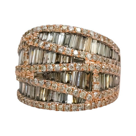 14k Rose Gold Round and Baguette Cut Diamond Ring 3.02CT Size 6.75