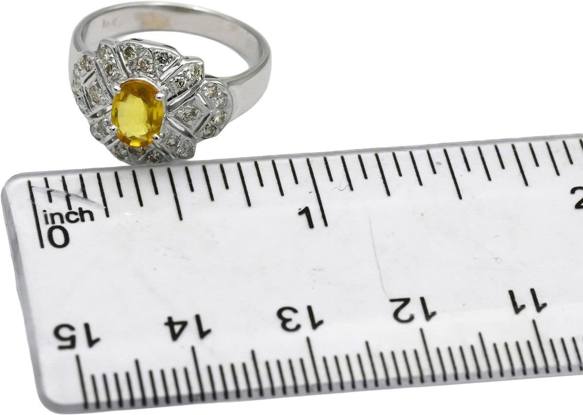 18k White Gold Diamond and Yellow Sapphire Cocktail Ring 0.80CT Size 5.75